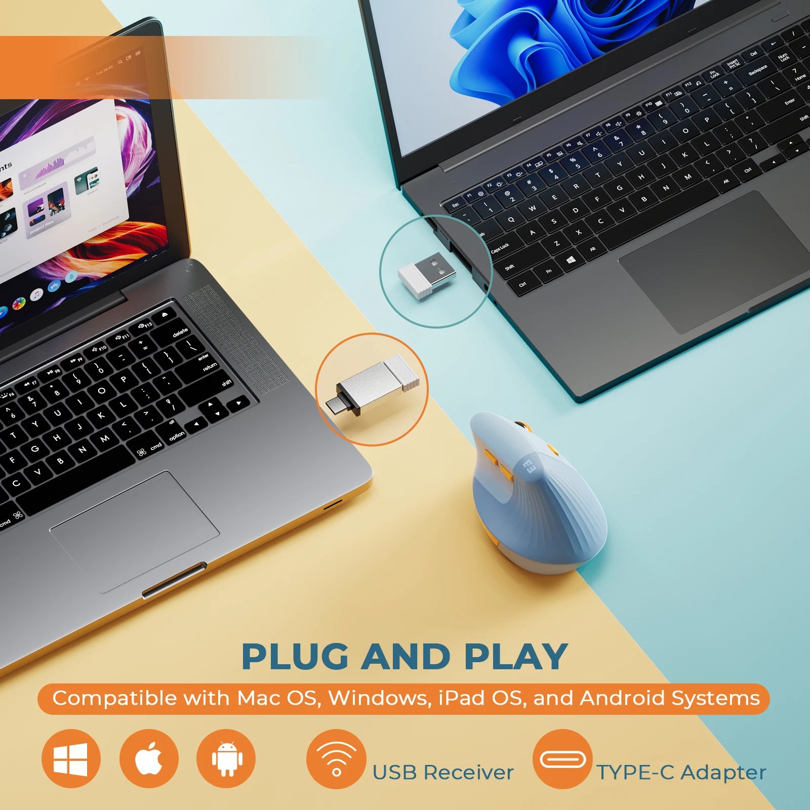 SEENDA Vertical Wireless Mouse Type-C Rechargeable