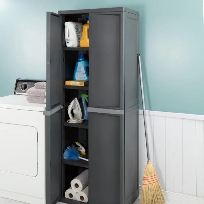 1-Pack Gray Plastic Storage Cabinet with 4 Shelves