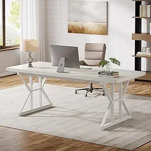 70.86” Industrial Large Executive Desk – Brown