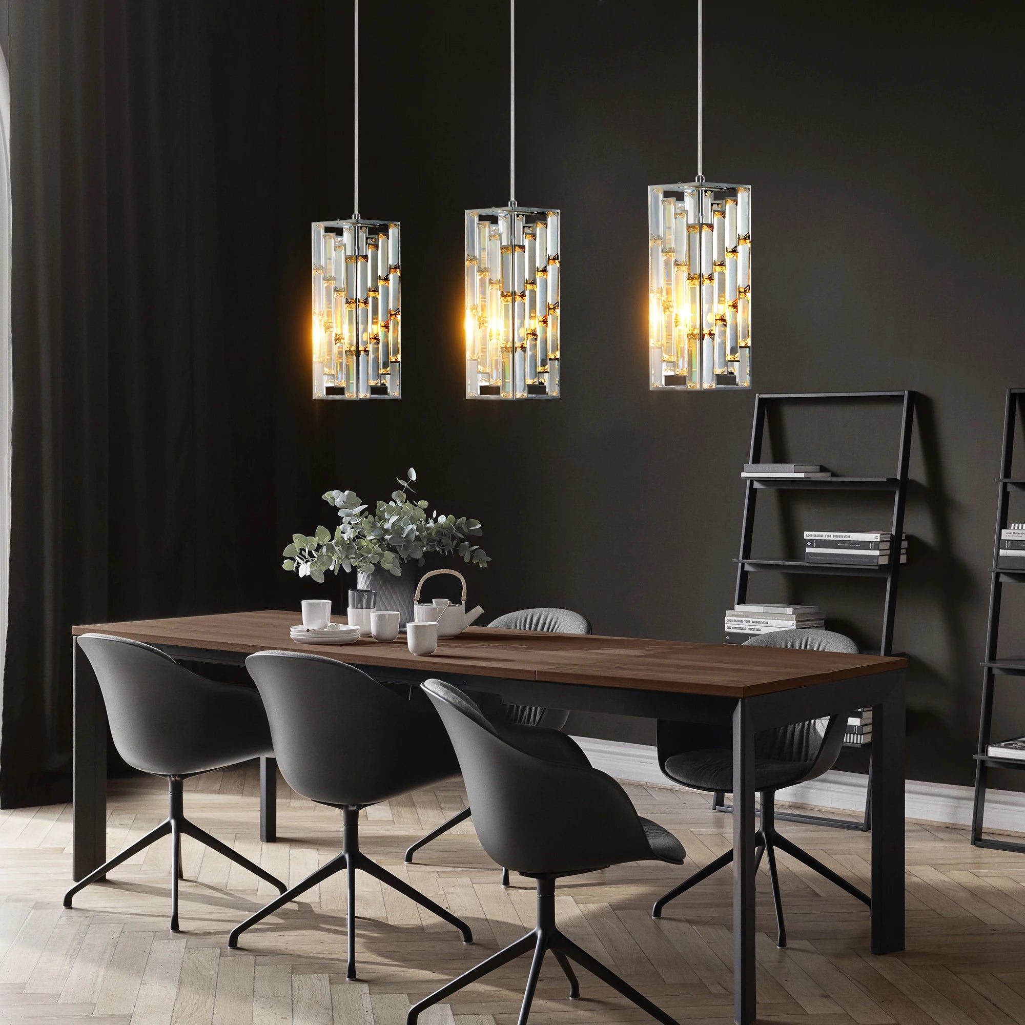 Modern Crystal Pendant Light 3-Pack – Chrome Finish
