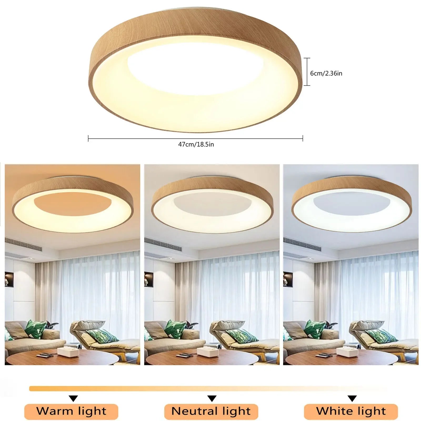 Minimalist Round Wood Color LED Ceiling Lamp