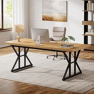 70.86” Industrial Large Executive Desk – Brown